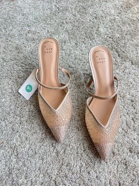a new day Champagne Rhinestone Pointed Toe Mule. Size 9.5